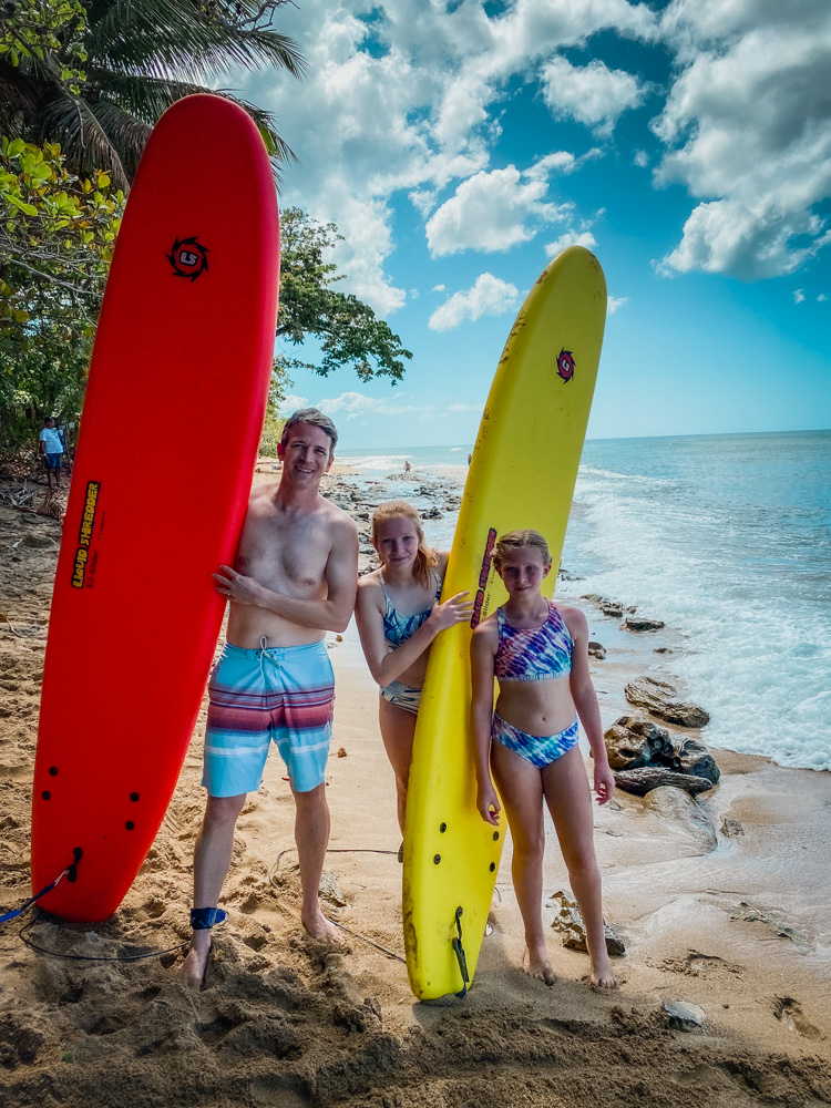 Things to do in Purto Rico: Surfing at Rincon (notice the big boards for us beginners)