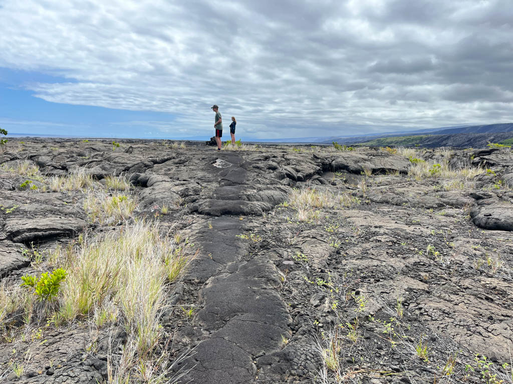 Best Hikes in Volcano National Park: Looking at the petroglyphs