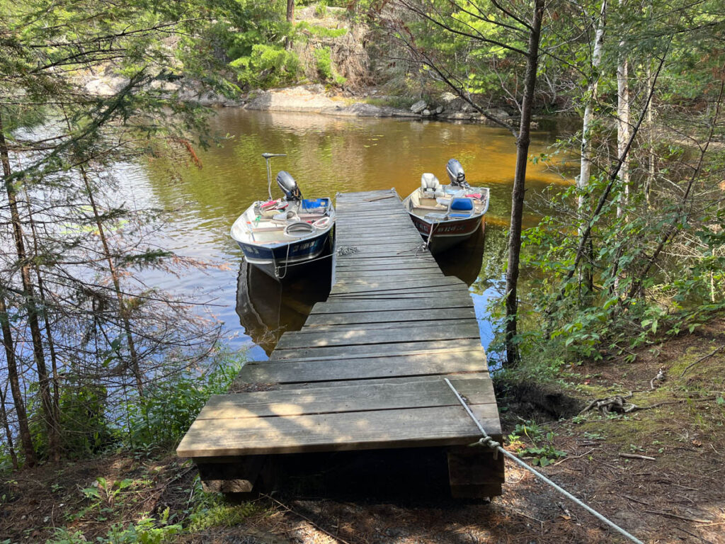 Our rental boats at the dock that we used for camping in Voyageurs National Park