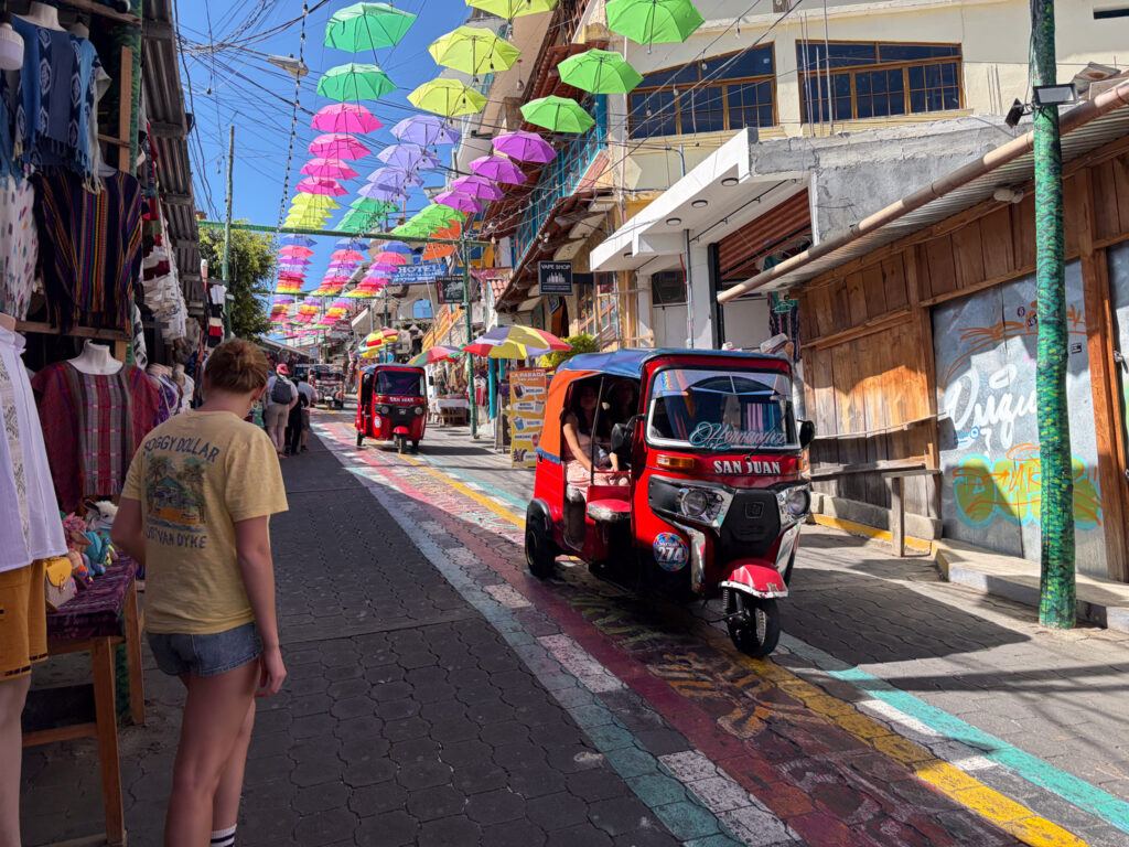 Catching a tuk tuk in San Juan La Laguna