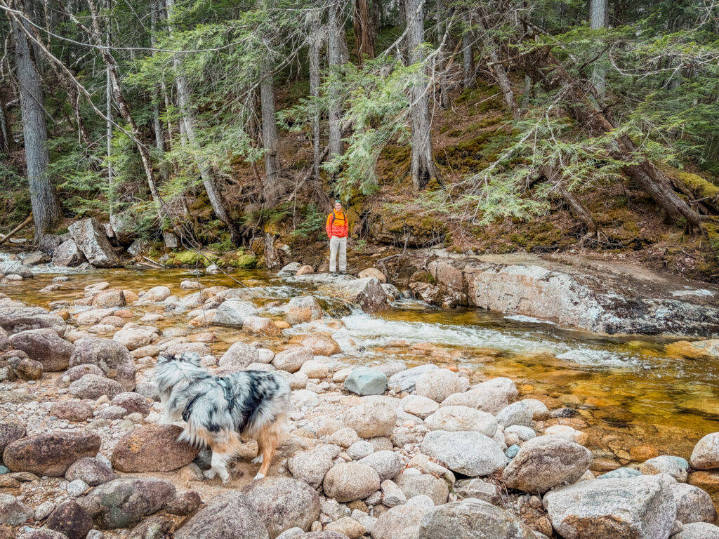 Crossing the river on the way up Mount Potash