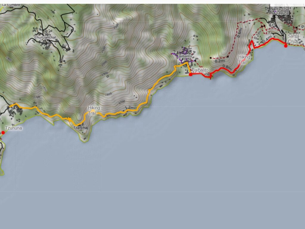 Santa Cruz to Jaibalito to Tzununa Trail Map