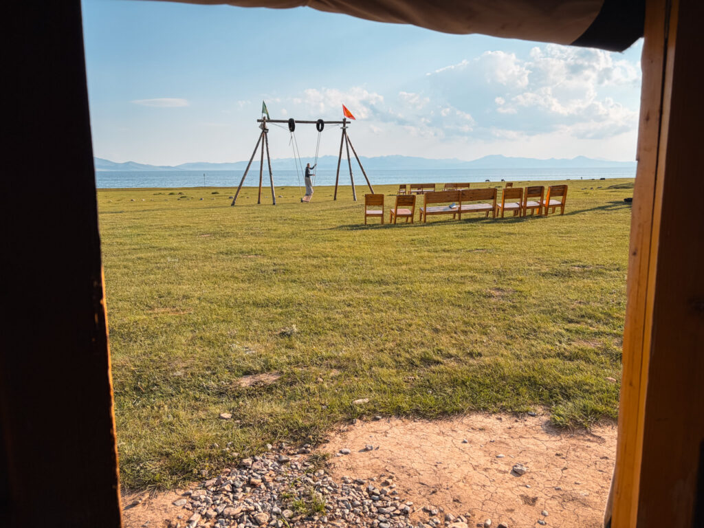 Song Kul Lake: View from our Yurt Rima Yurt Camp