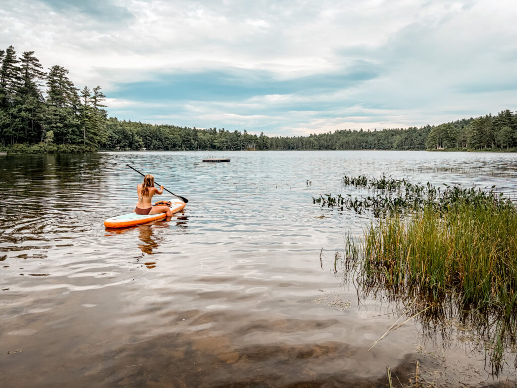 Paddleboarding at Huttopia on Lake Iona