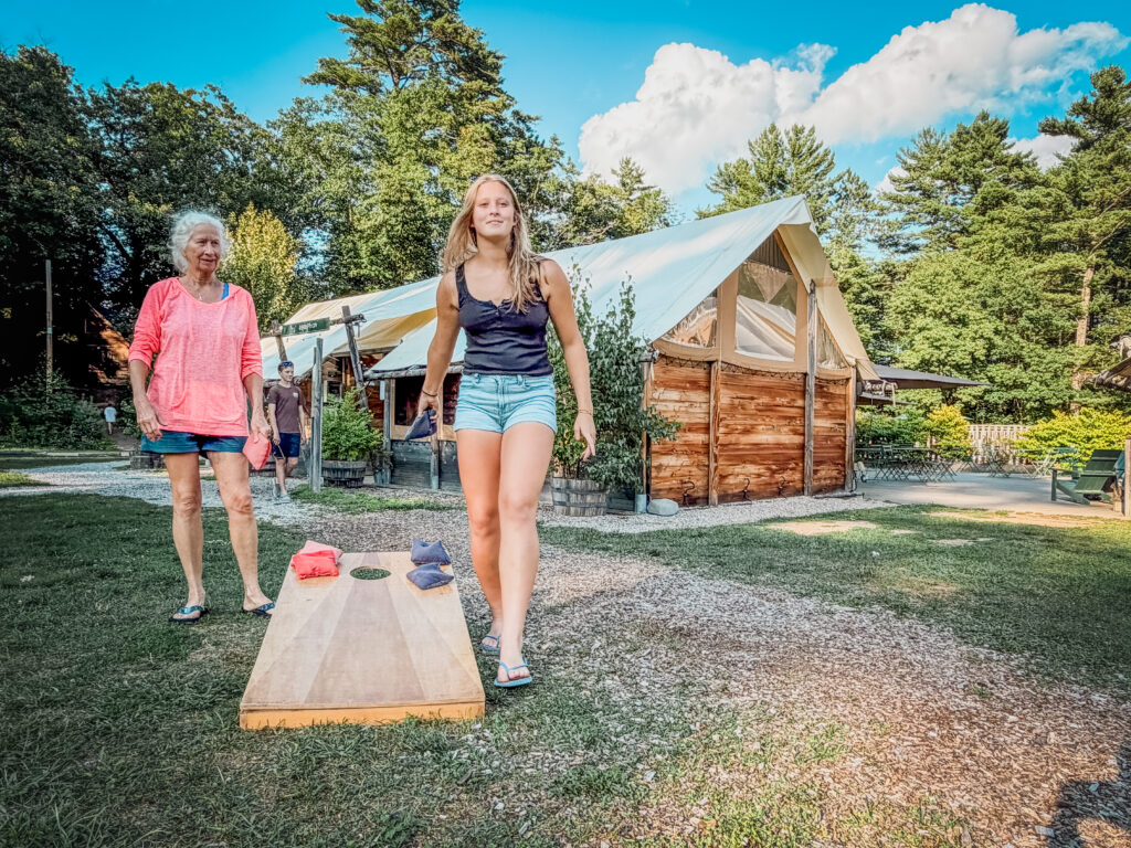 Playing Corn Hole at Huttopia