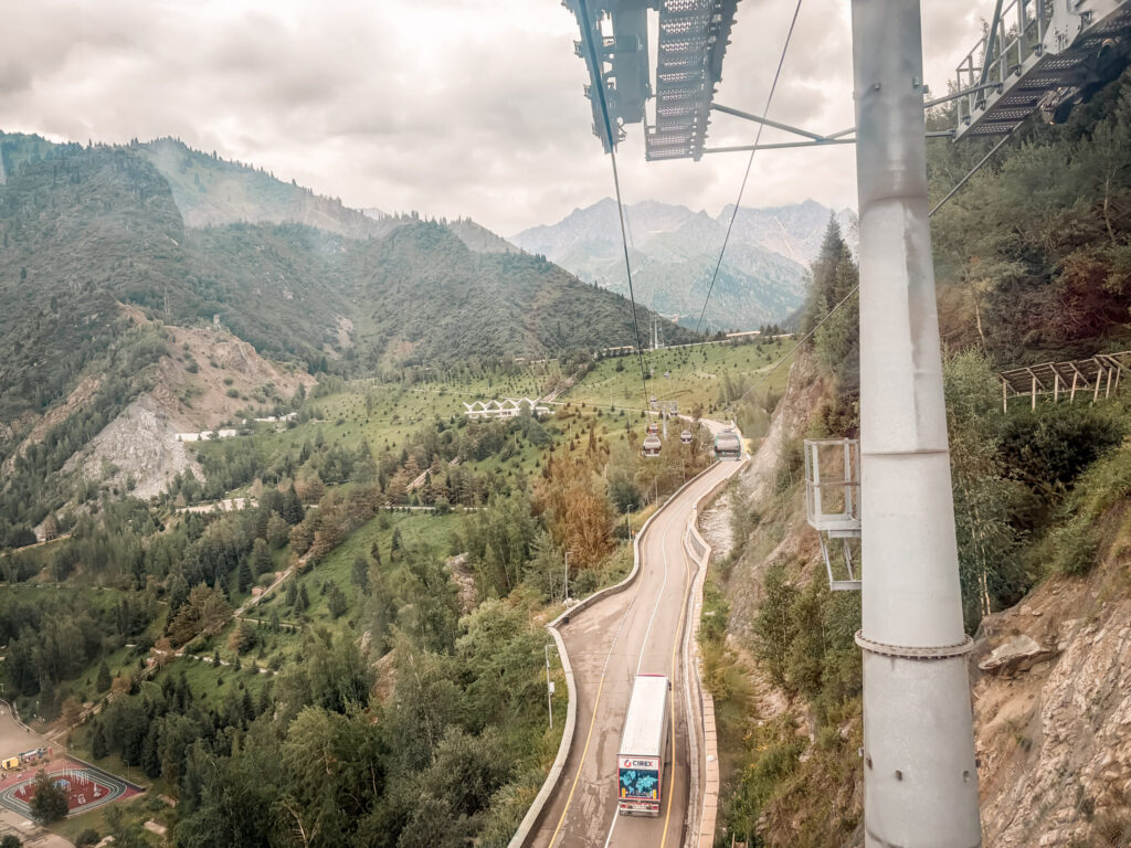 Riding up the first part of the Gondola: Shymbulak in Summer