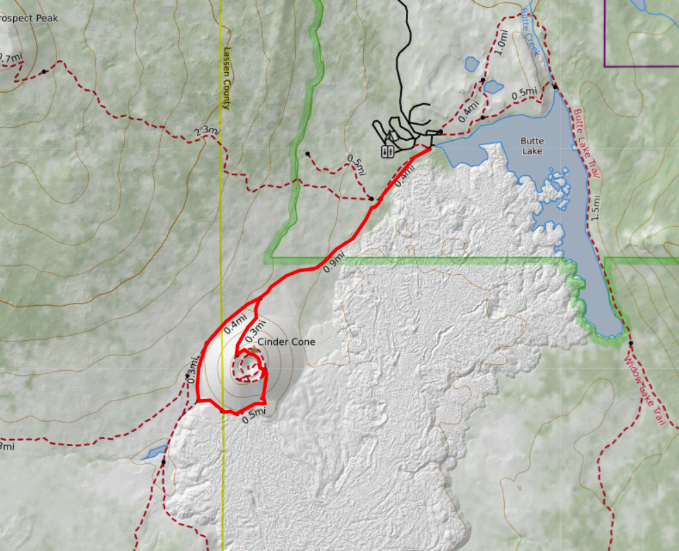 Map of the Cinder Cone Trail